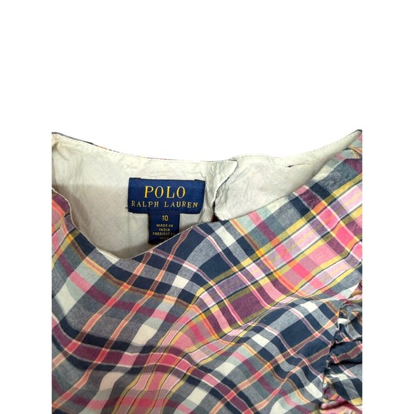 Polo Ralph Lauren Girls Plaid Ruffle Dress Size 10 Blue Pink Yellow Cotton Blend - Picture 3 of 4